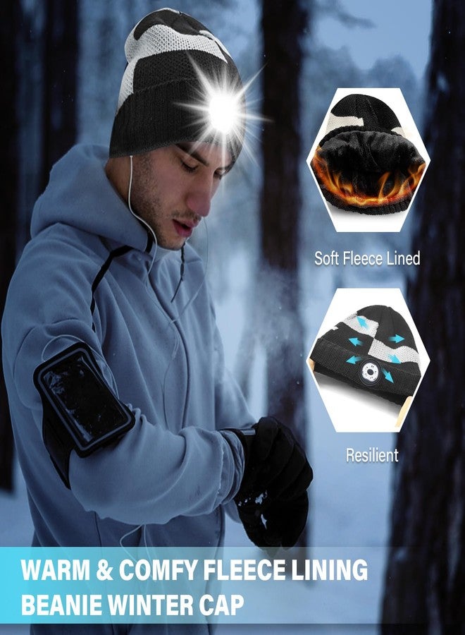SJPRO قبعة صوفية مبطنة بإضاءة LED، قابلة لإعادة الشحن عبر منفذ USB، قبعة شتوية دافئة للجنسين، قبعة محبوكة بإضاءة ليلية، مصباح يدوي للتخييم والجري في الهواء الطلق، هدية قبعة صوفية للنساء والرجال، لون أسود - Image 2
